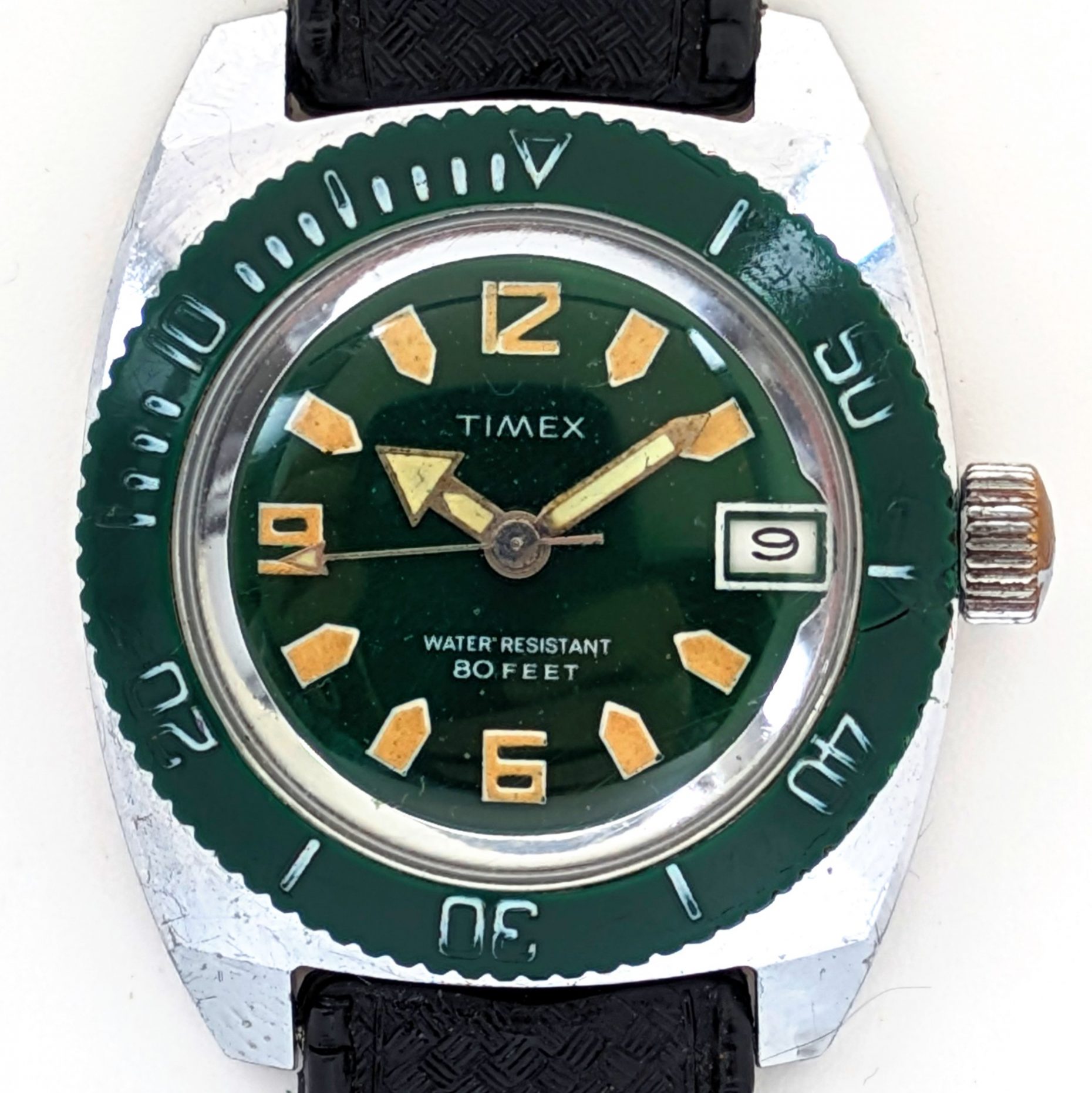green Timex sprite calendar dive watch 1970 Ref. 2217 2570